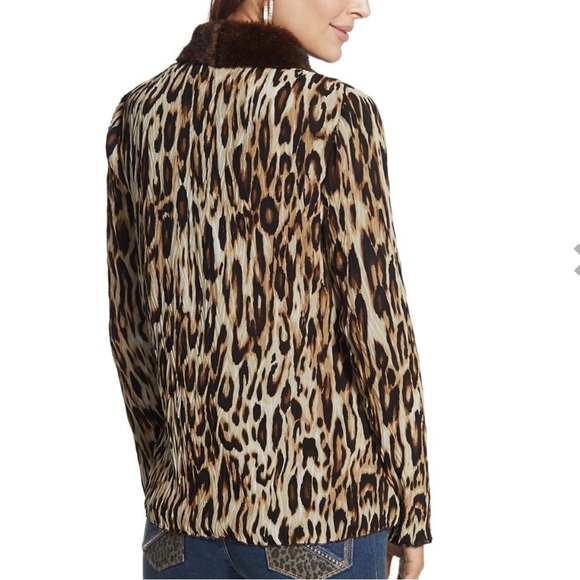 Chico’s Pleated Elegance Collar Jacket Faux Fur Animal Print sz L - Picture 2 of 8